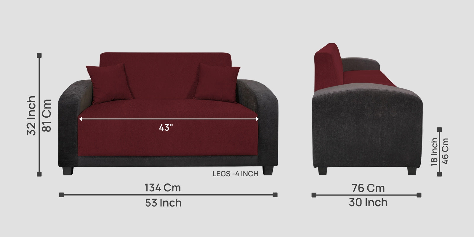 Alex Fabric 2 Seater Sofa In Blood Maroon Colour - Febonic Living