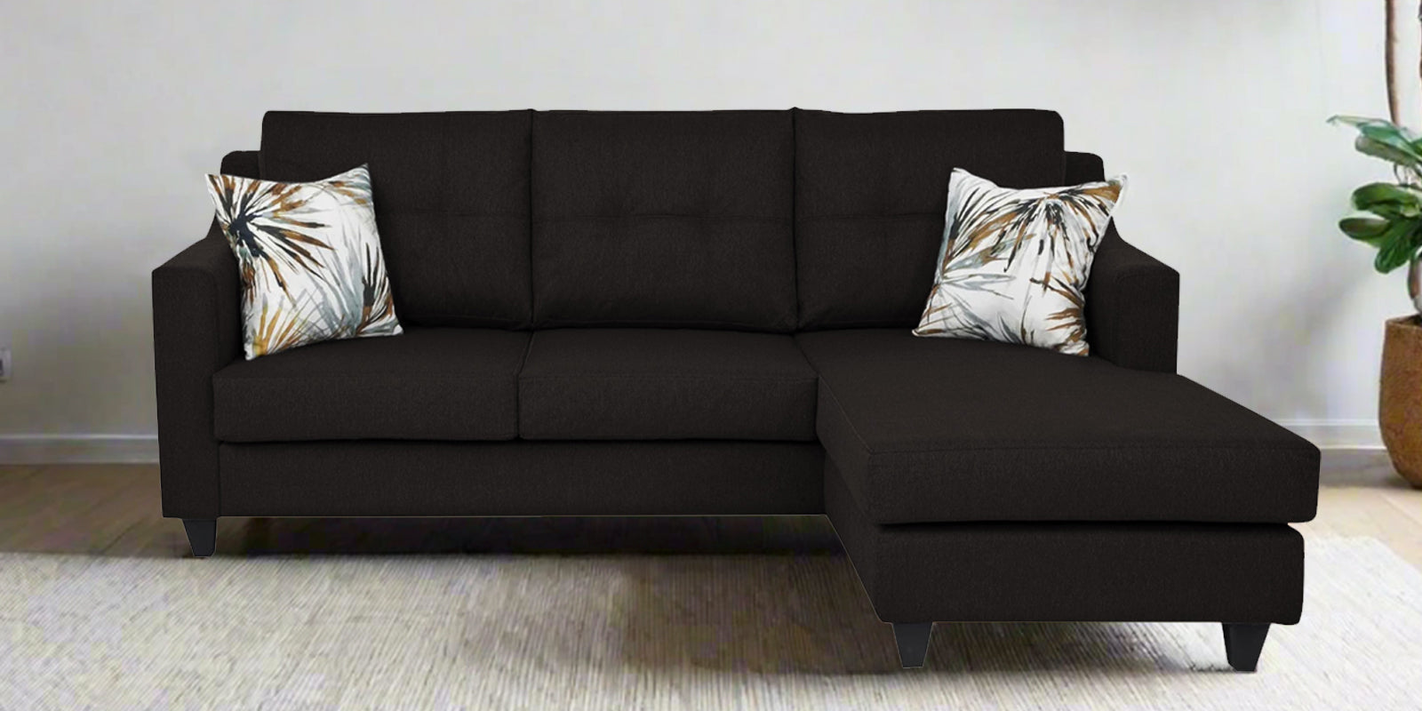 Welly Fabric LHS Sectional Sofa (2+Lounger) In Cara Brown Colour - Febonic Living