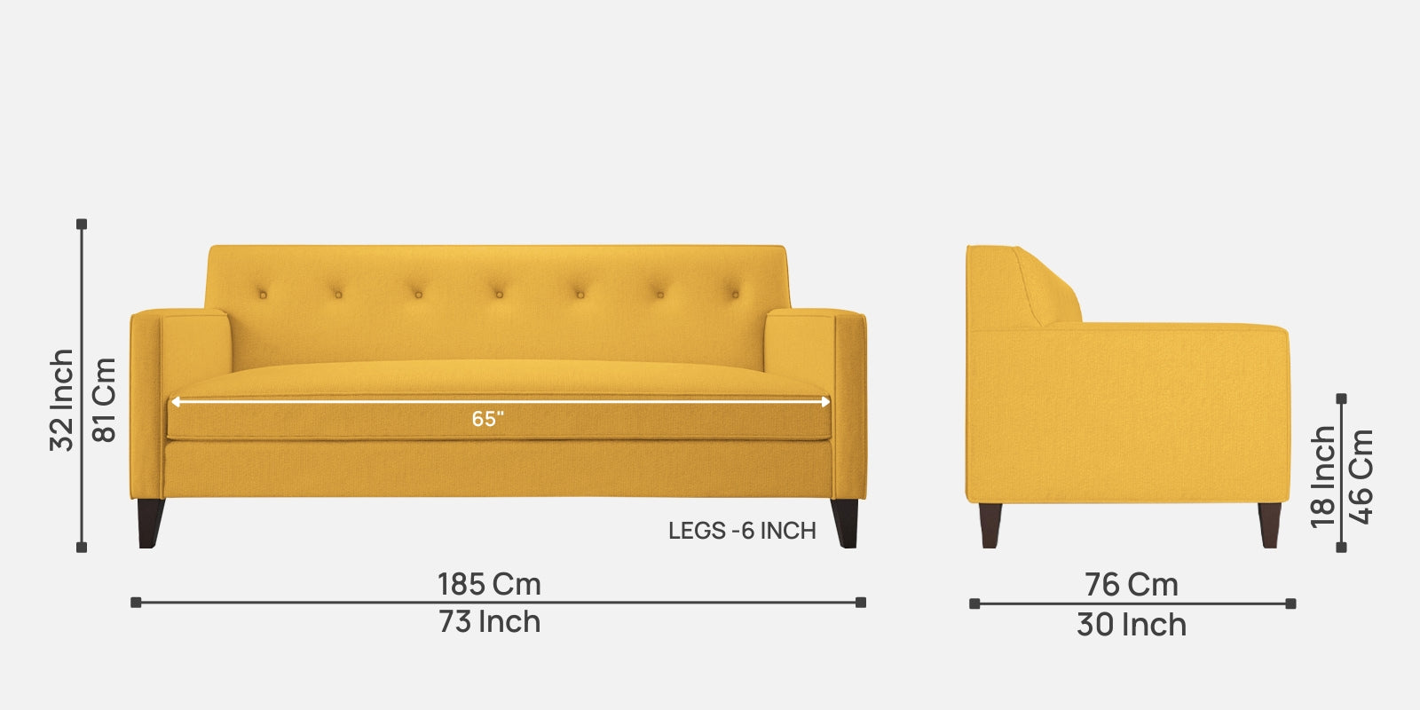 Miller Fabric 3 Seater Sofa In Bold Yellow Colour - Febonic Living