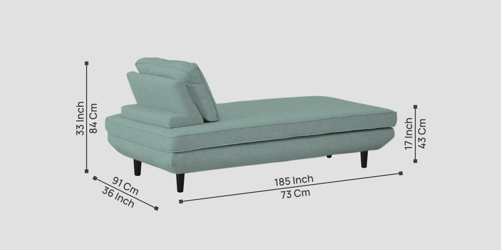 Hiver Fabric Day Bed Sofa In Suka Beige Colour With Back Rest - Febonic Living