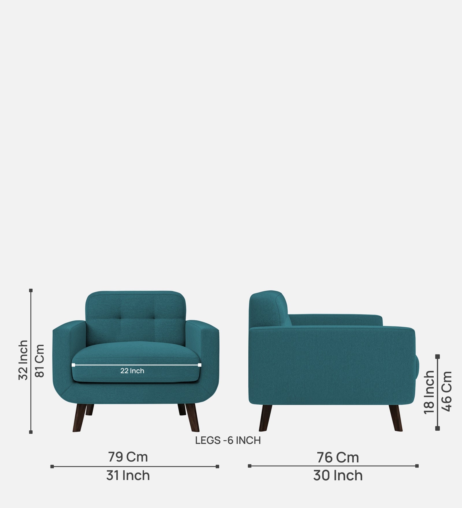 Marsela Fabric 1 Seater Sofa In Water Blue Colour - Febonic Living