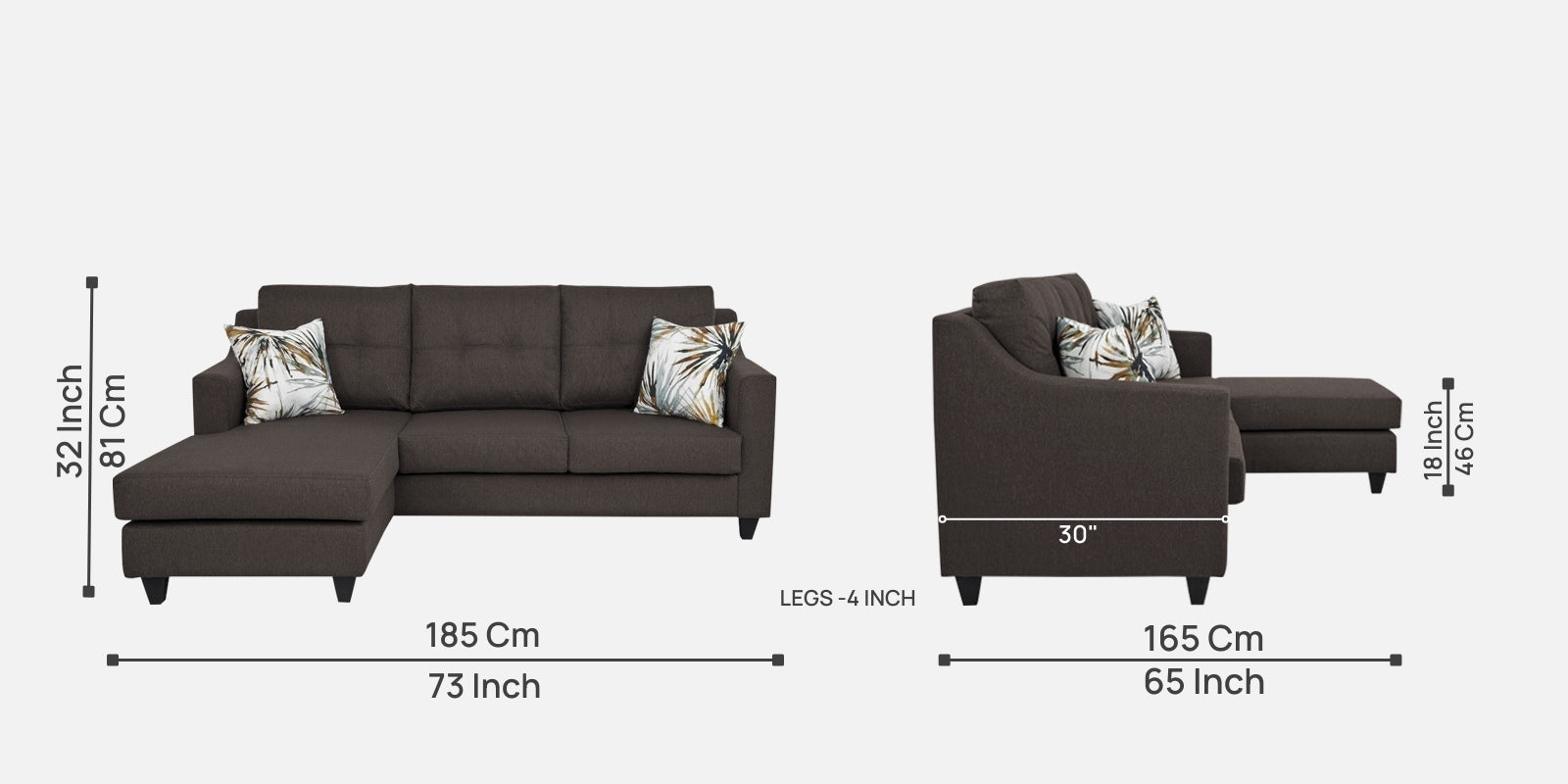Welly Fabric RHS Sectional Sofa (2+Lounger) In Caspa Brown Colour - Febonic Living