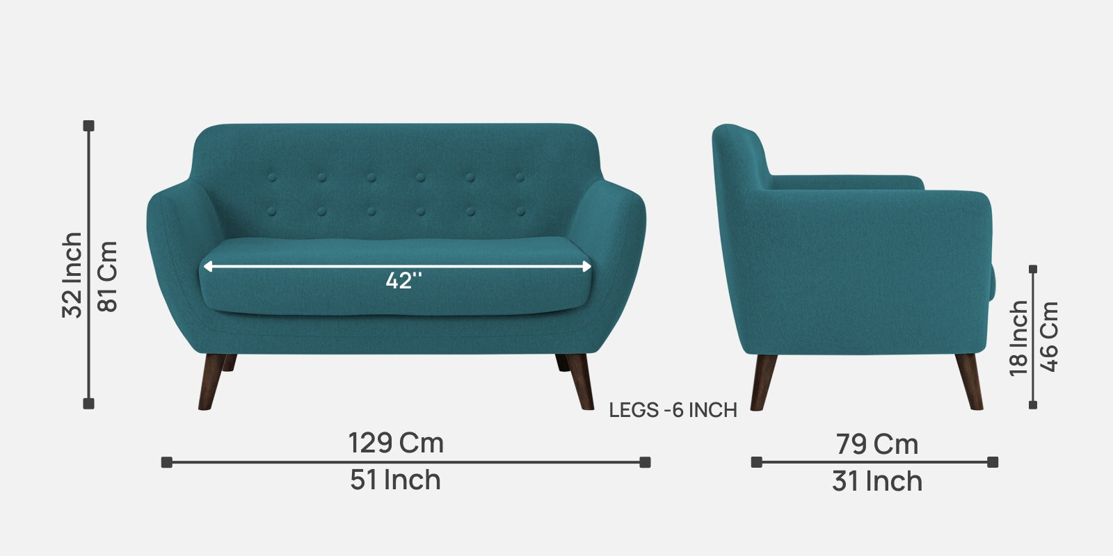 Goofy Fabric 2 Seater Sofa In Water Blue Colour - Febonic Living