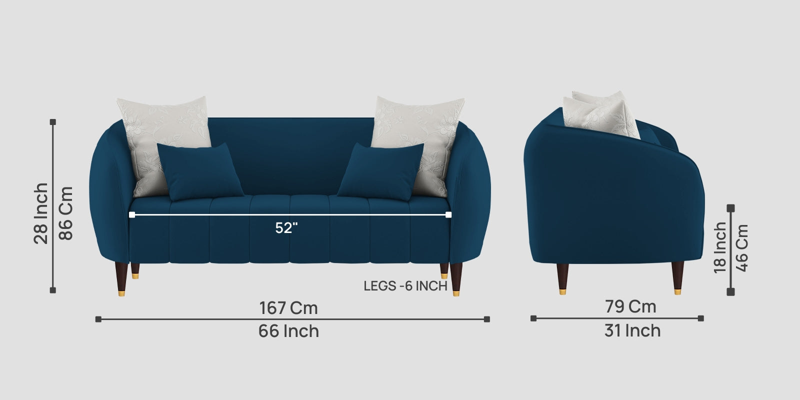 Hairo Velvet 2 Seater Sofa In Azure Blue Colour - Febonic Living