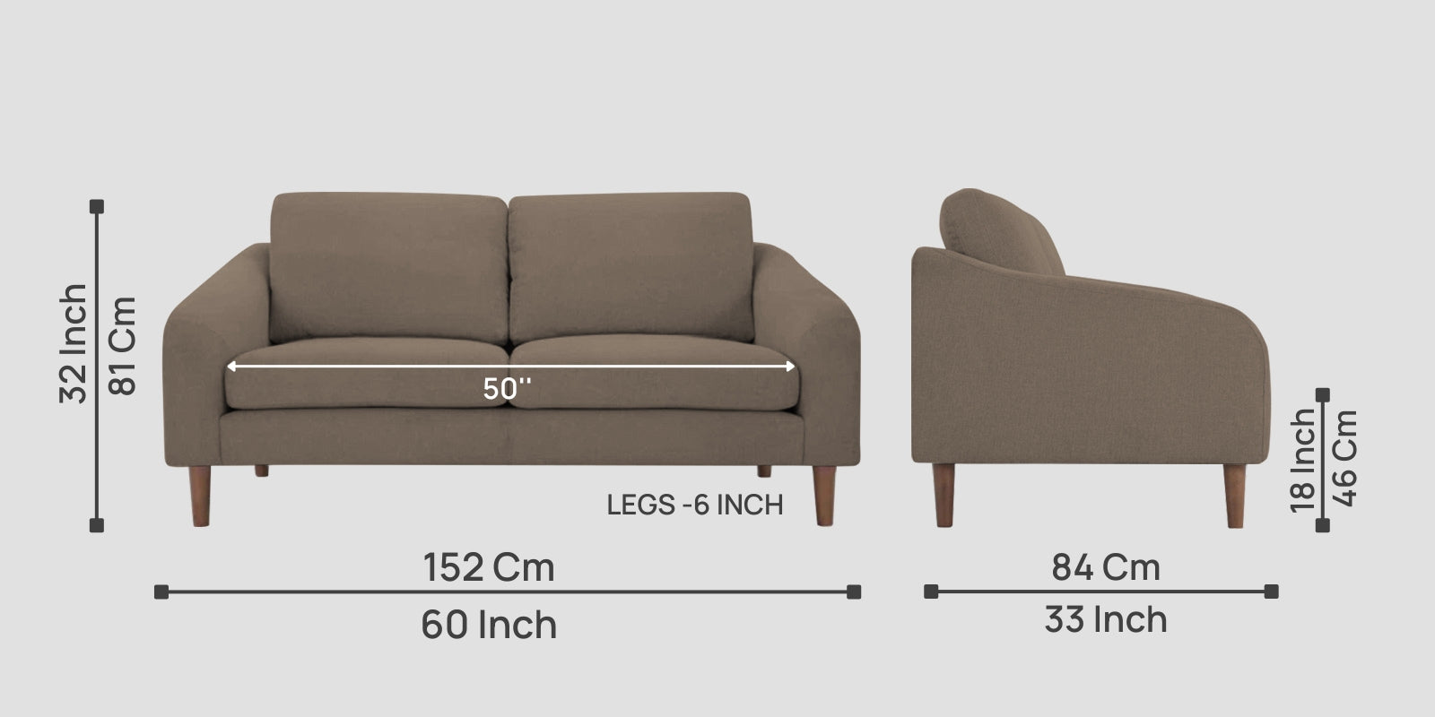 Elara Fabric 2 Seater Sofa in Hazel Beige Colour - Febonic Living