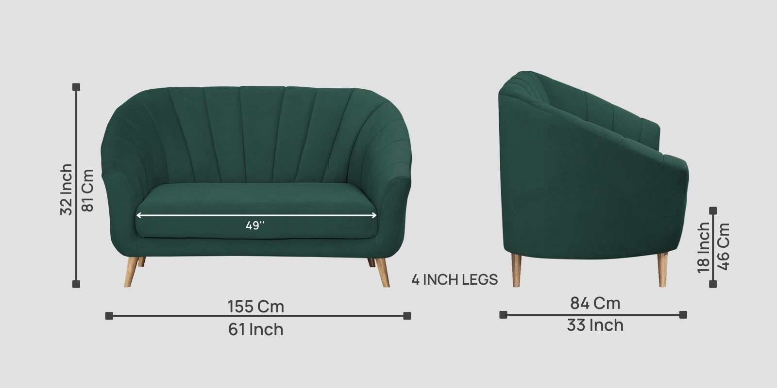 Kaylee Velvet 2 Seater Sofa In Amazon Green Colour - Febonic Living