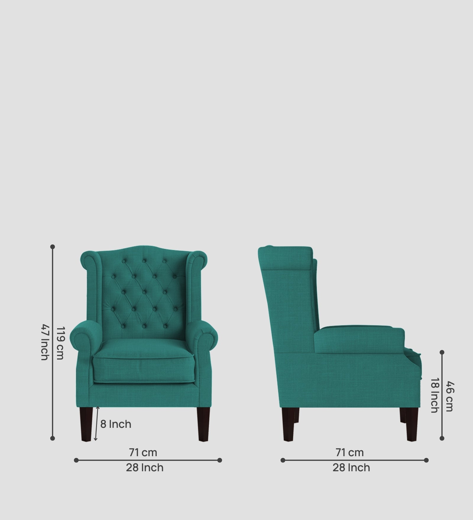 Neyub Fabric Wing Chair In Sea Green Colour - Febonic Living