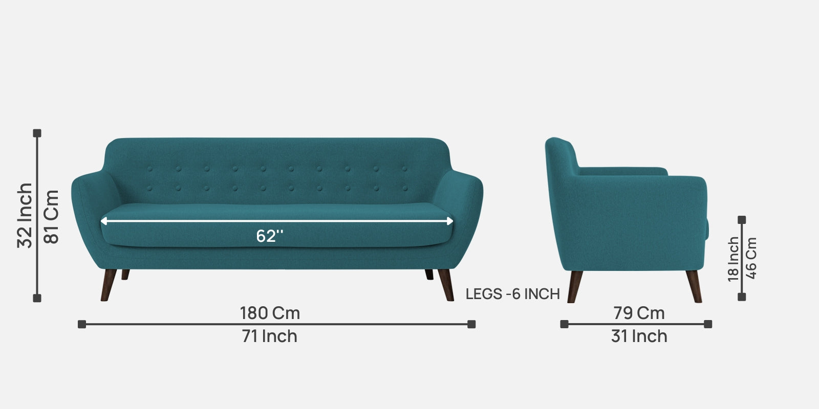 Goofy Fabric 3 Seater Sofa In Water Blue Colour - Febonic Living
