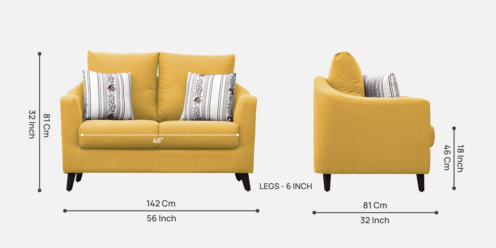 Kevin Fabric 2 Seater Sofa In Bold Yellow Colour - Febonic Living