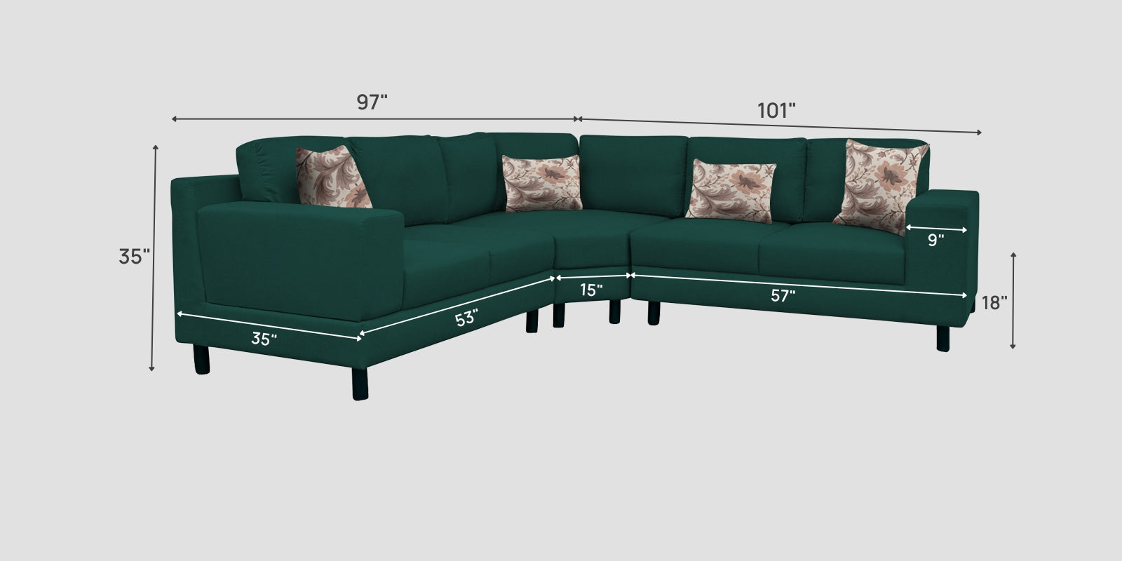 Betty Fabric 6 Seater LHS Corner sofa In Sage Green Colour - Febonic Living