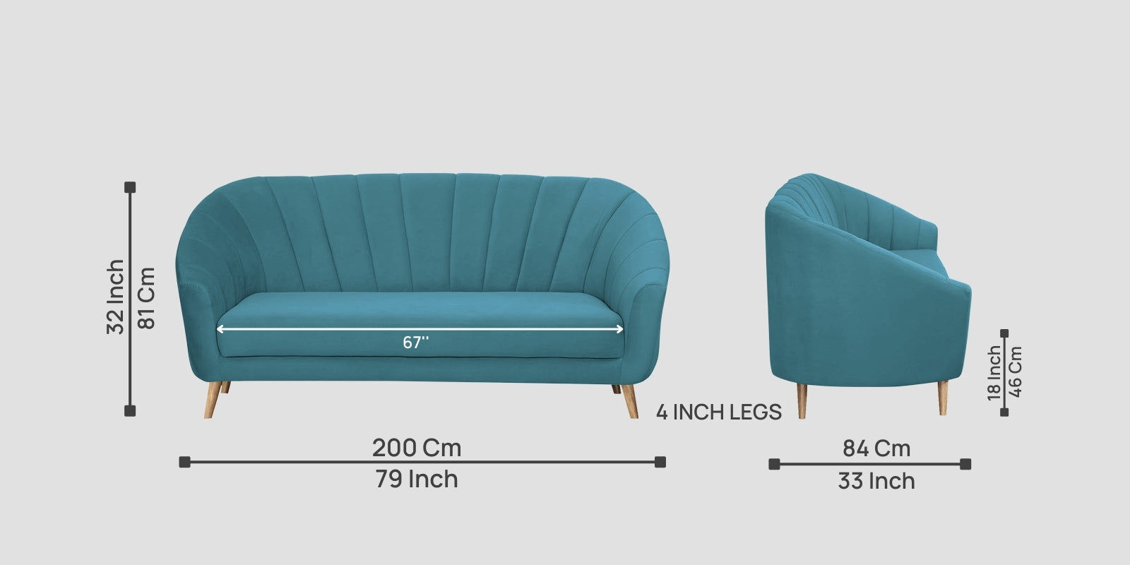 Kaylee Velvet 3 Seater Sofa In Aqua Blue Colour - Febonic Living