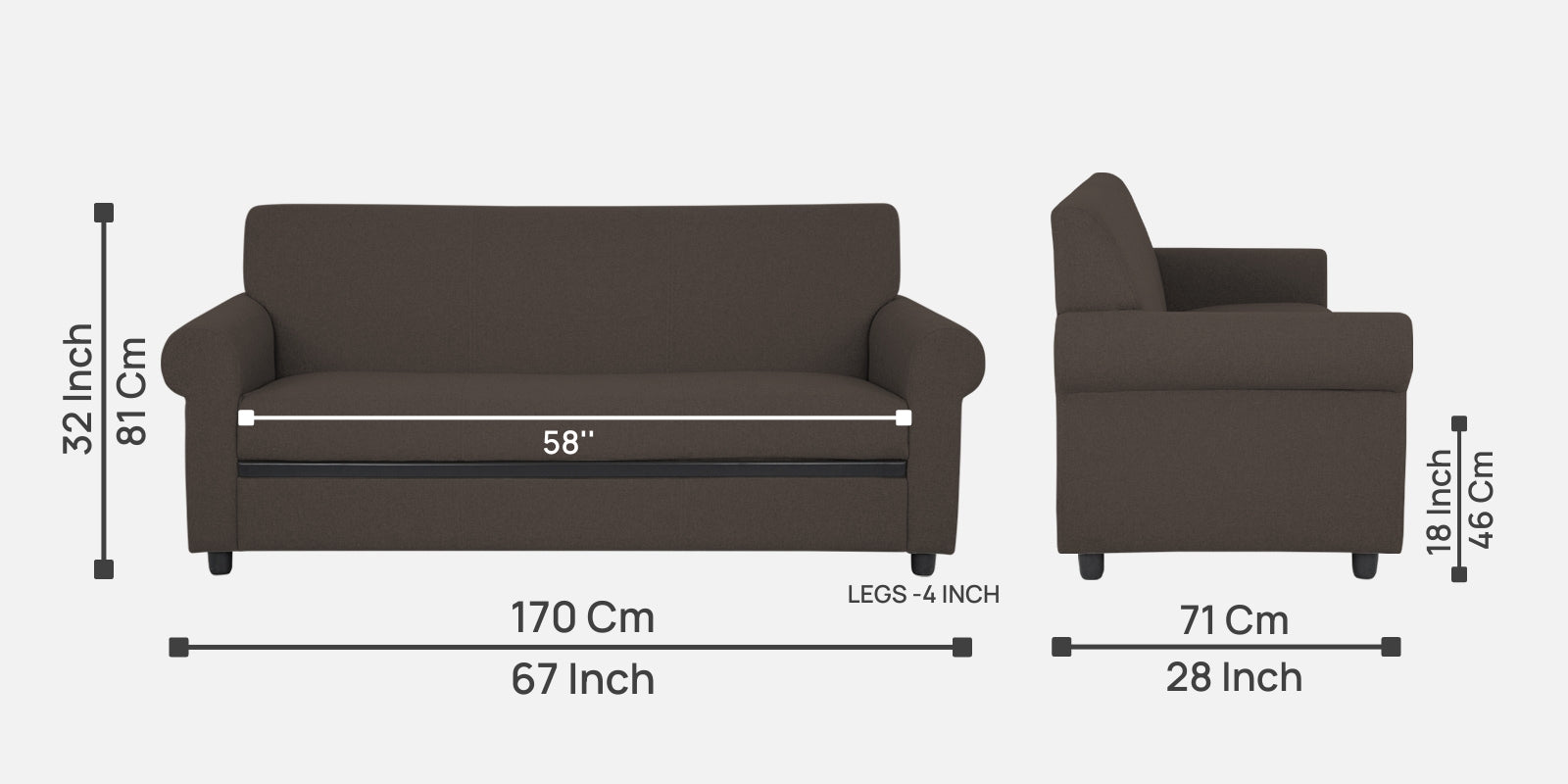 Ribby Fabric 3 Seater Sofa in Caspa Brown Colour