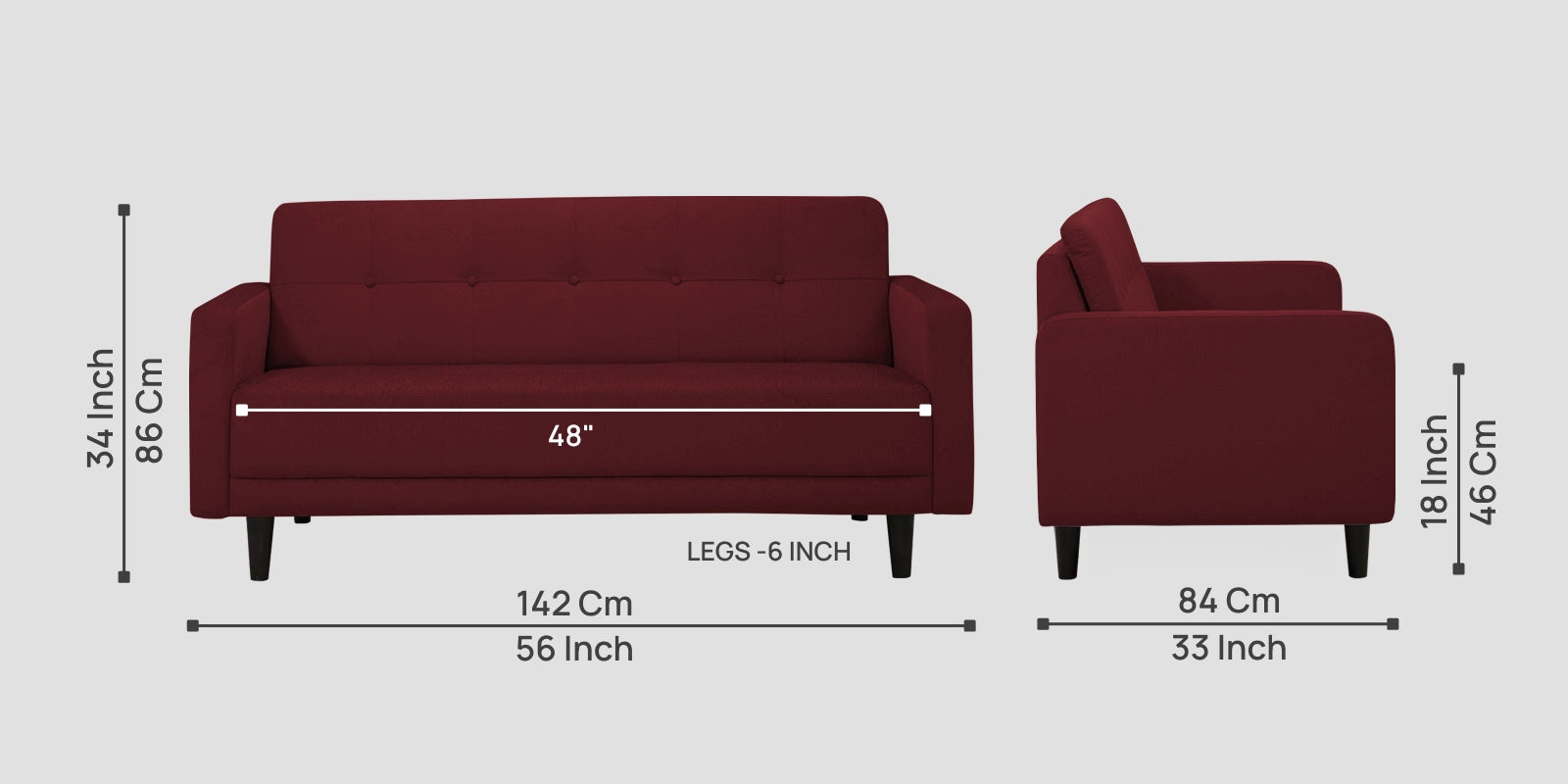 Noha Fabric 2 Seater Sofa In Blood Maroon Colour - Febonic Living