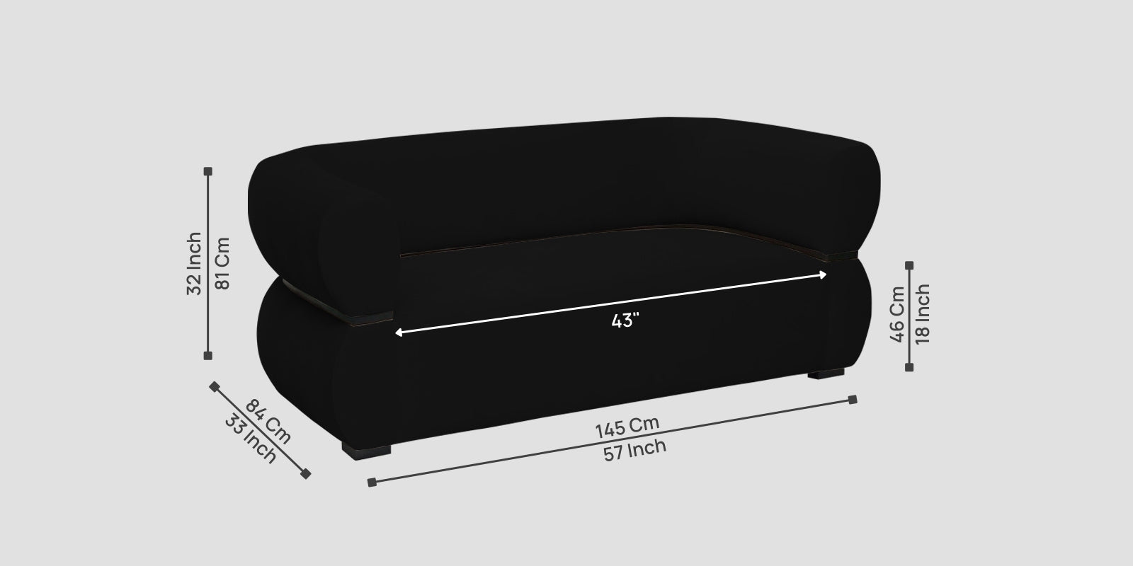 Kula Velvet 2 Seater Sofa In Adam Black Colour - Febonic Living