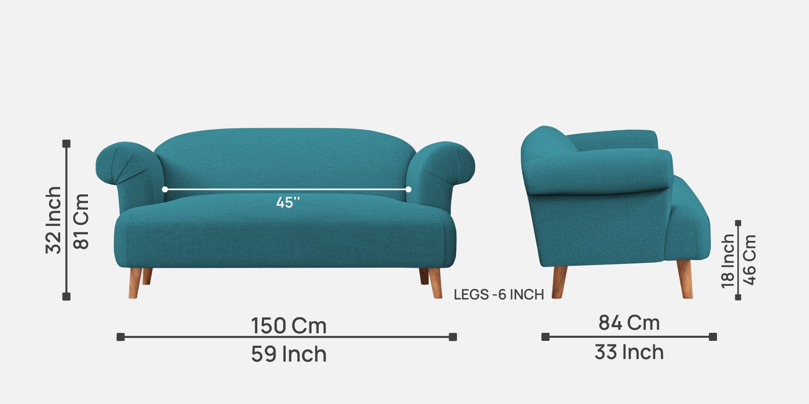 Barber Fabric 2 Seater Sofa In Water Blue Colour - Febonic Living