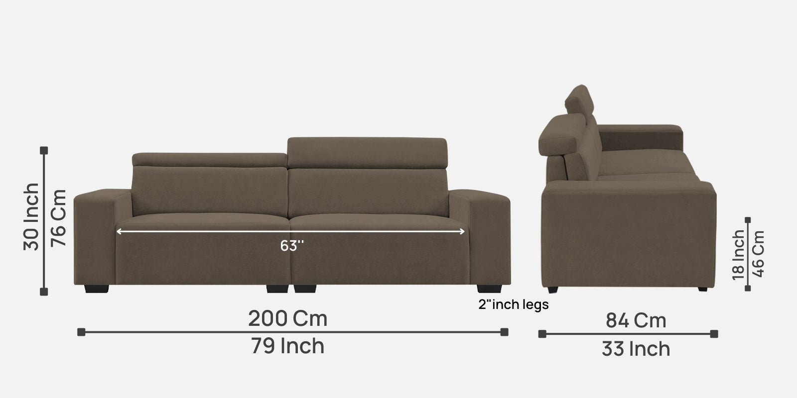 Hiro Fabric 3 Seater Sofa In Broco Dust Colour - Febonic Living