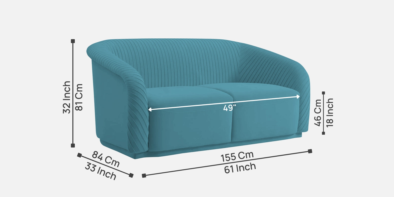 Yara Velvet Fabric 2 Seater Sofa In Aqua Blue Colour - Febonic Living