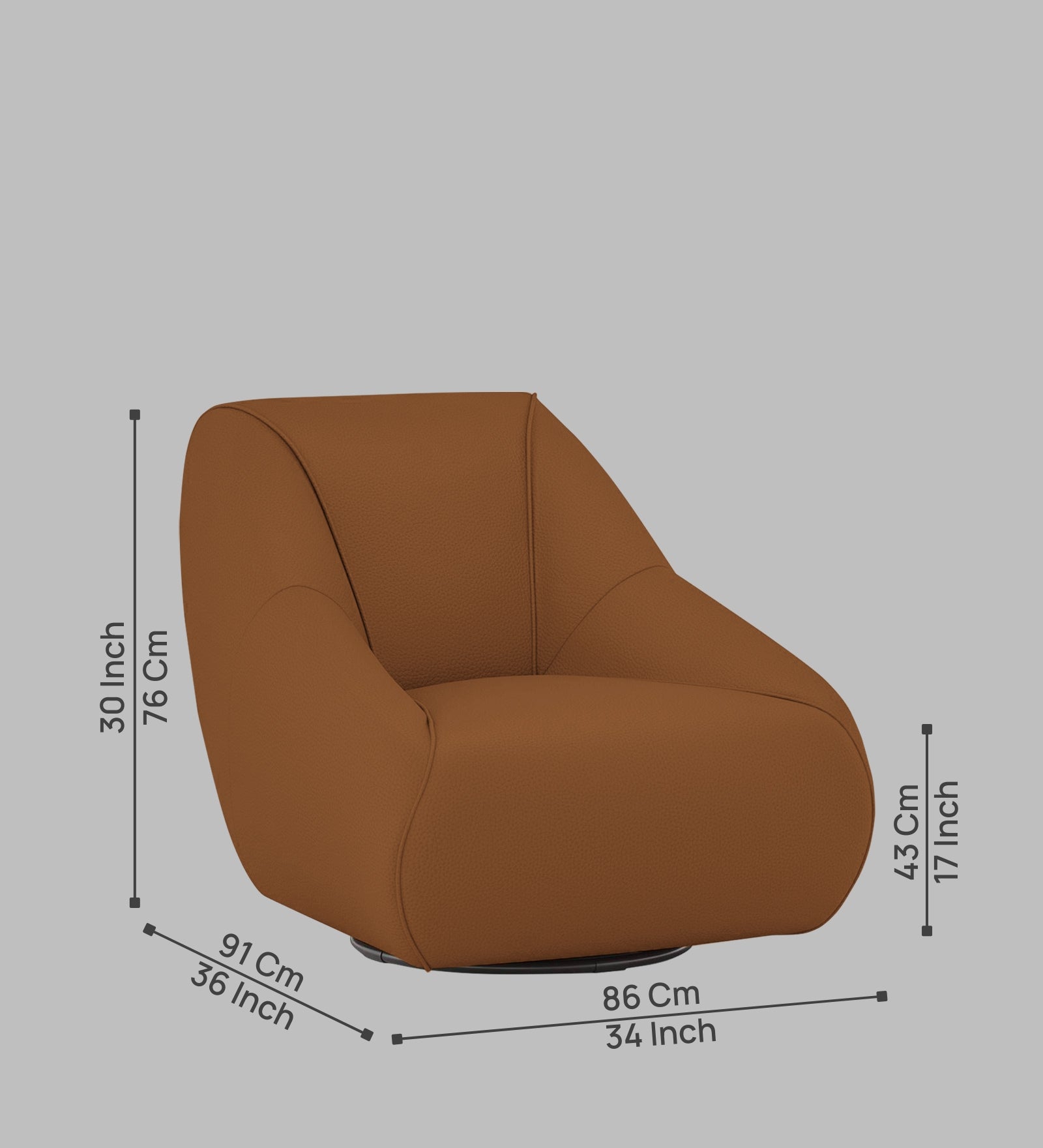 Willow Leatherette Swivel Chair In Cinnamon Brown Colour - Febonic Living