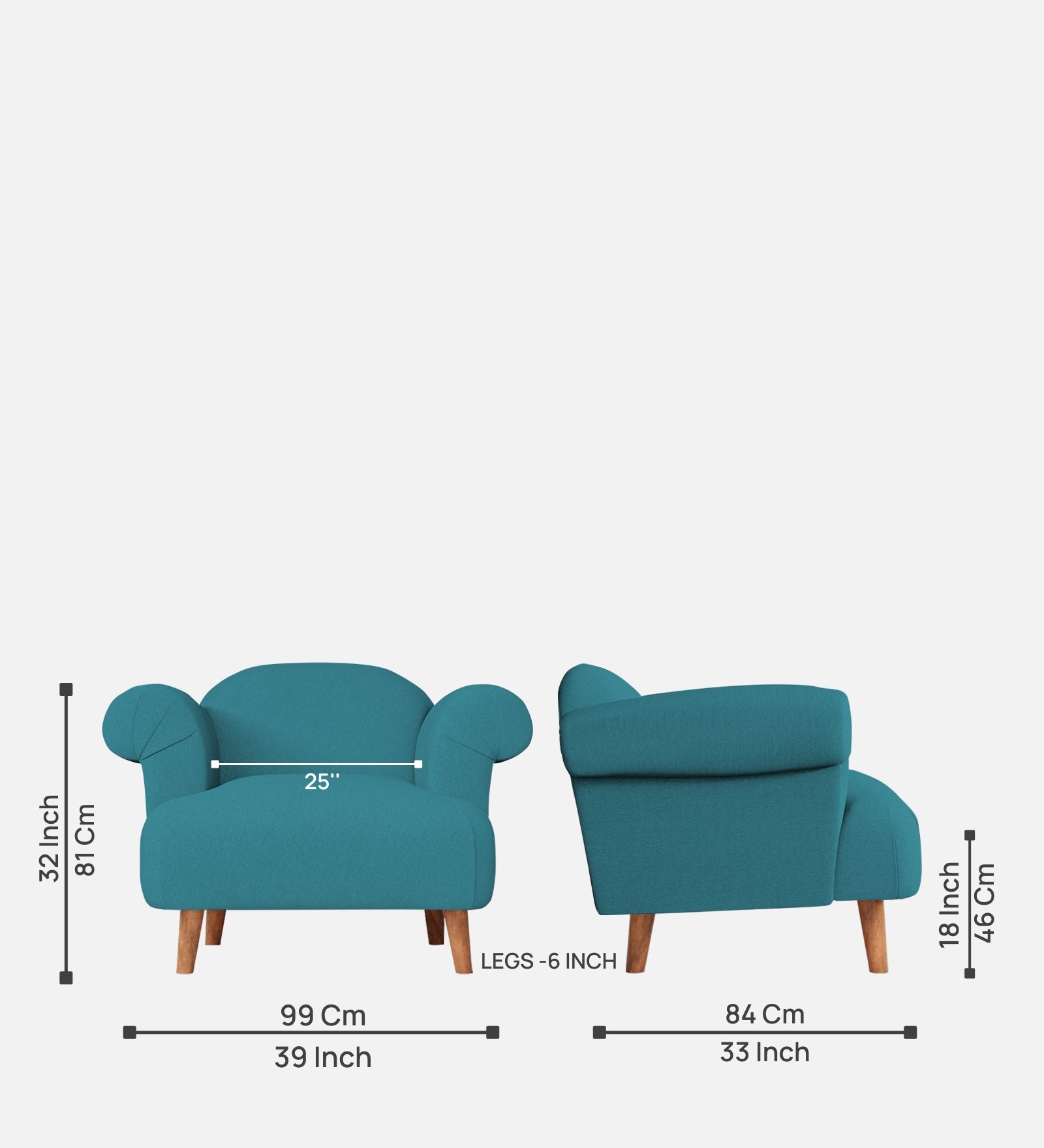 Barber Fabric 1 Seater Sofa In Water Blue Colour - Febonic Living