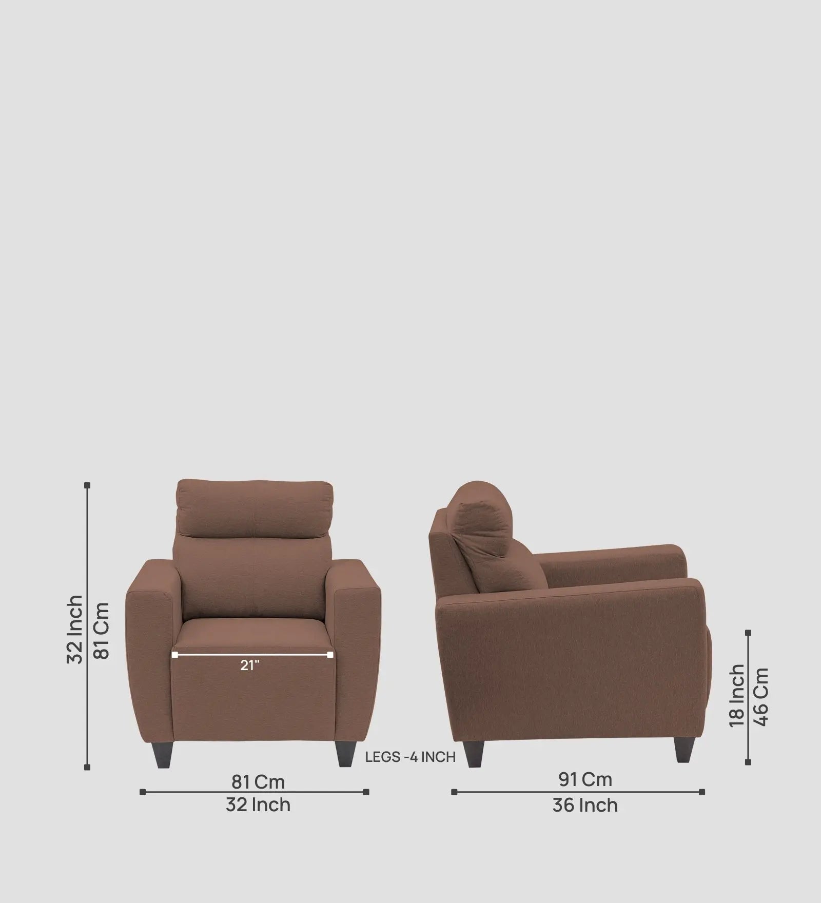 Burban Fabric 1 Seater Sofa In Latte Brown Colour Febonic Living