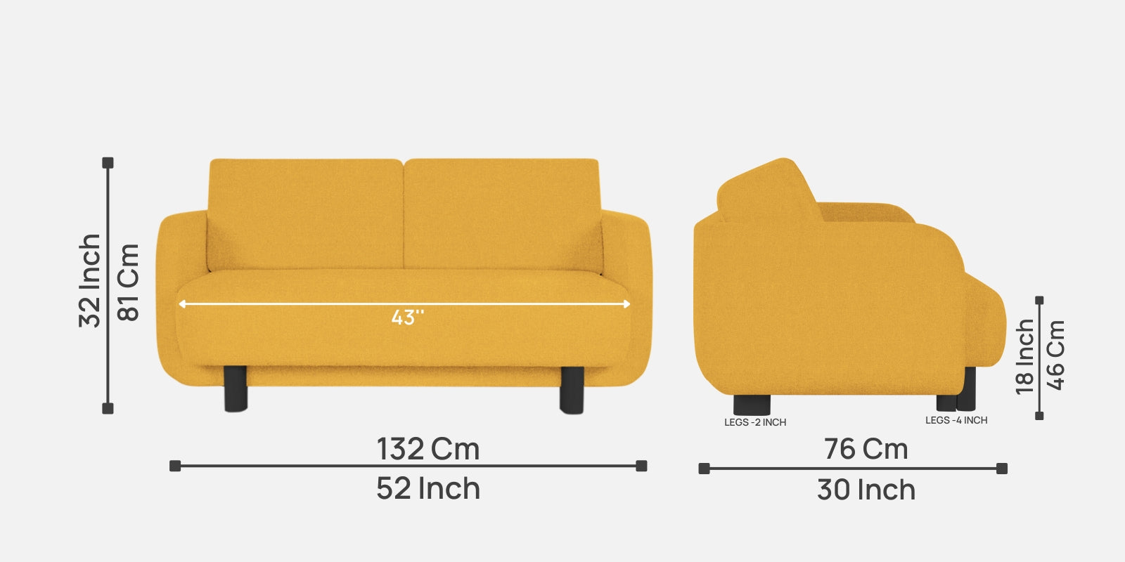 Varu Fabric 2 Seater Sofa In Bold Yellow Colour - Febonic Living