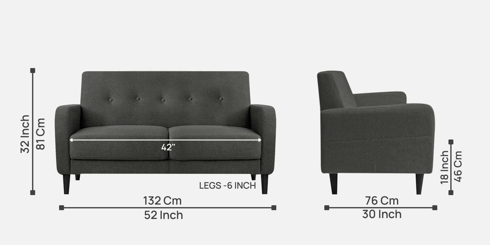 Marq Fabric 2 Seater Sofa In Charcoal Grey Colour - Febonic Living