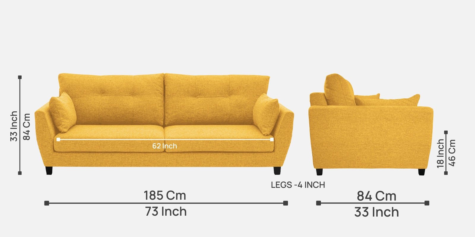 Mario Fabric 3 Seater Sofa In Bold Yellow Colour - Febonic Living