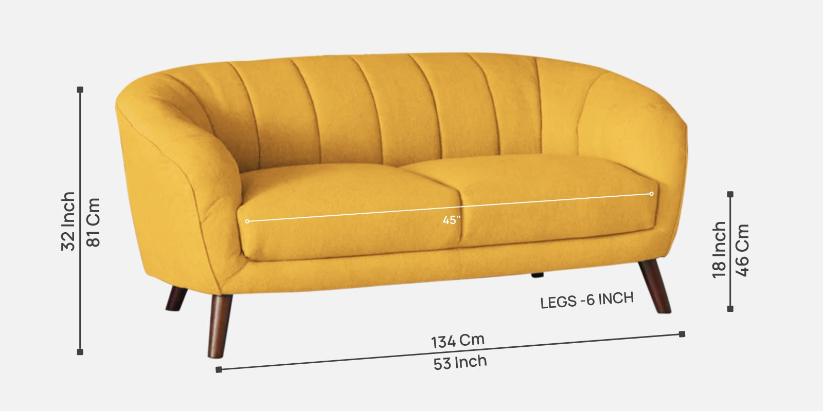 Benjamin Fabric 2 Seater Sofa In Bold Yellow Colour - Febonic Living