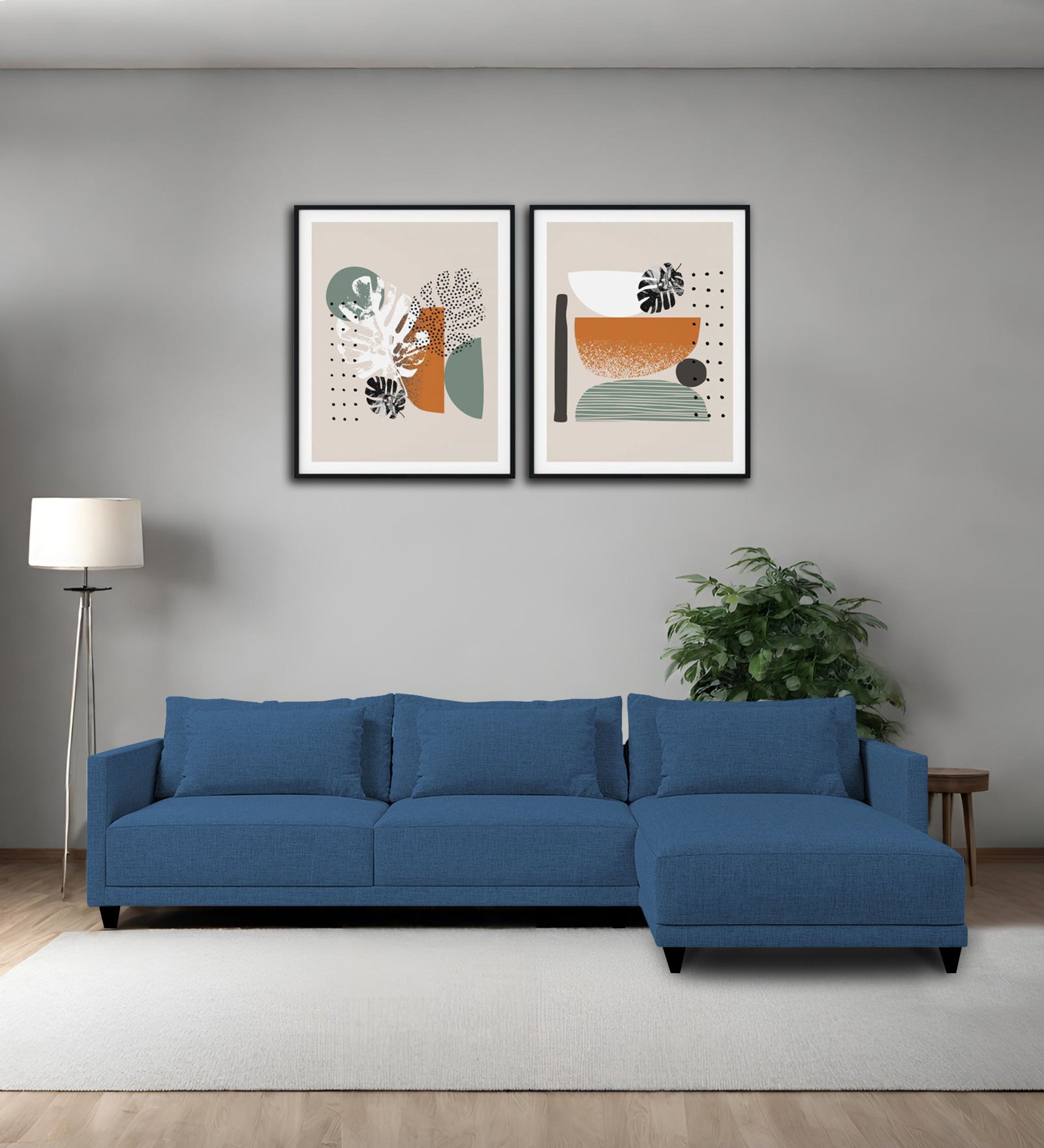 Kera Fabric LHS Sectional Sofa (3+Lounger) In Light Blue Colour - Febonic Living