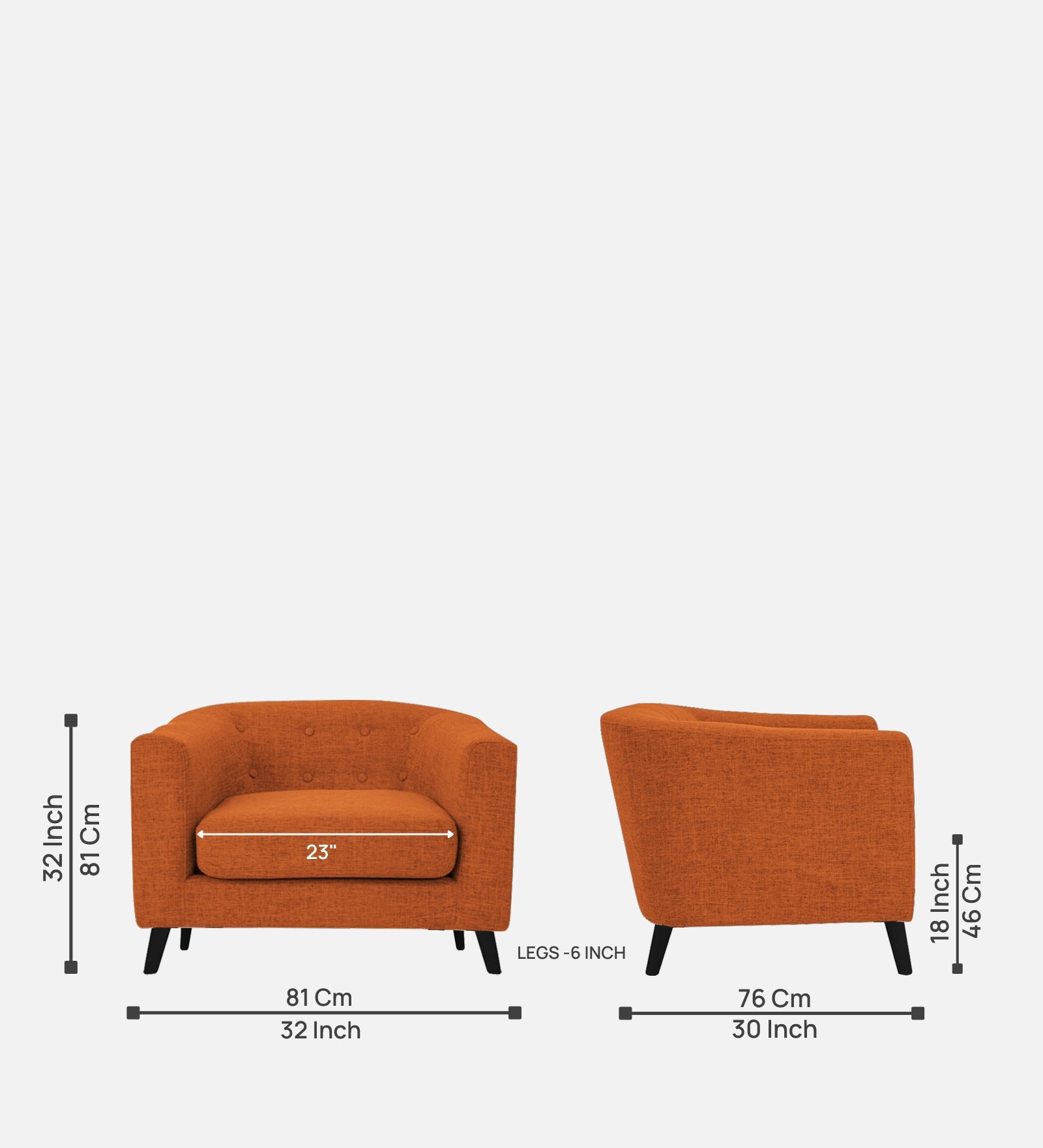 Casper Fabric 1 Seater Sofa In Vivid Orange Colour - Febonic Living