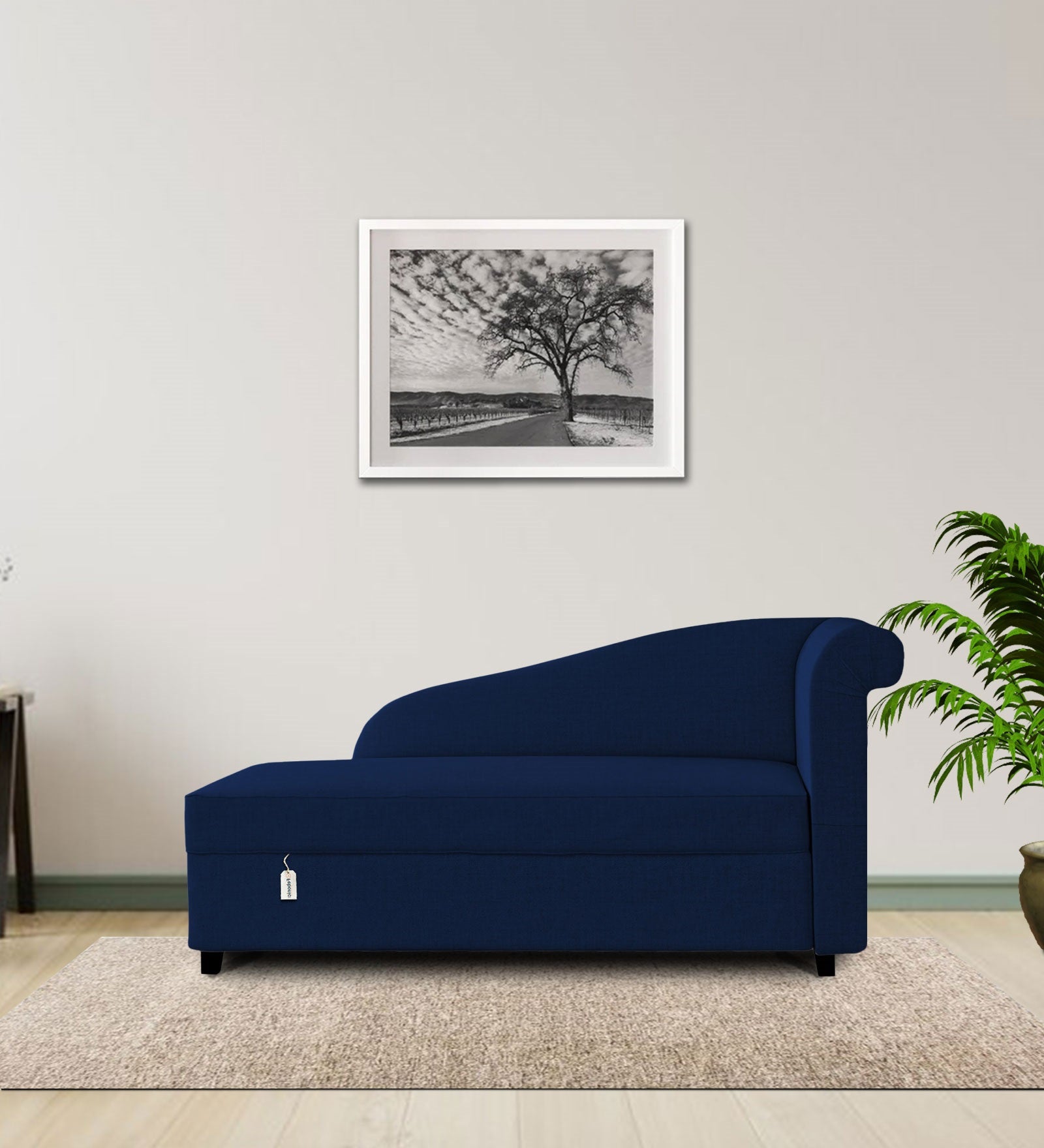 Toppy Fabric LHS Chaise Lounger In Royal Blue Colour With Storage - Febonic Living