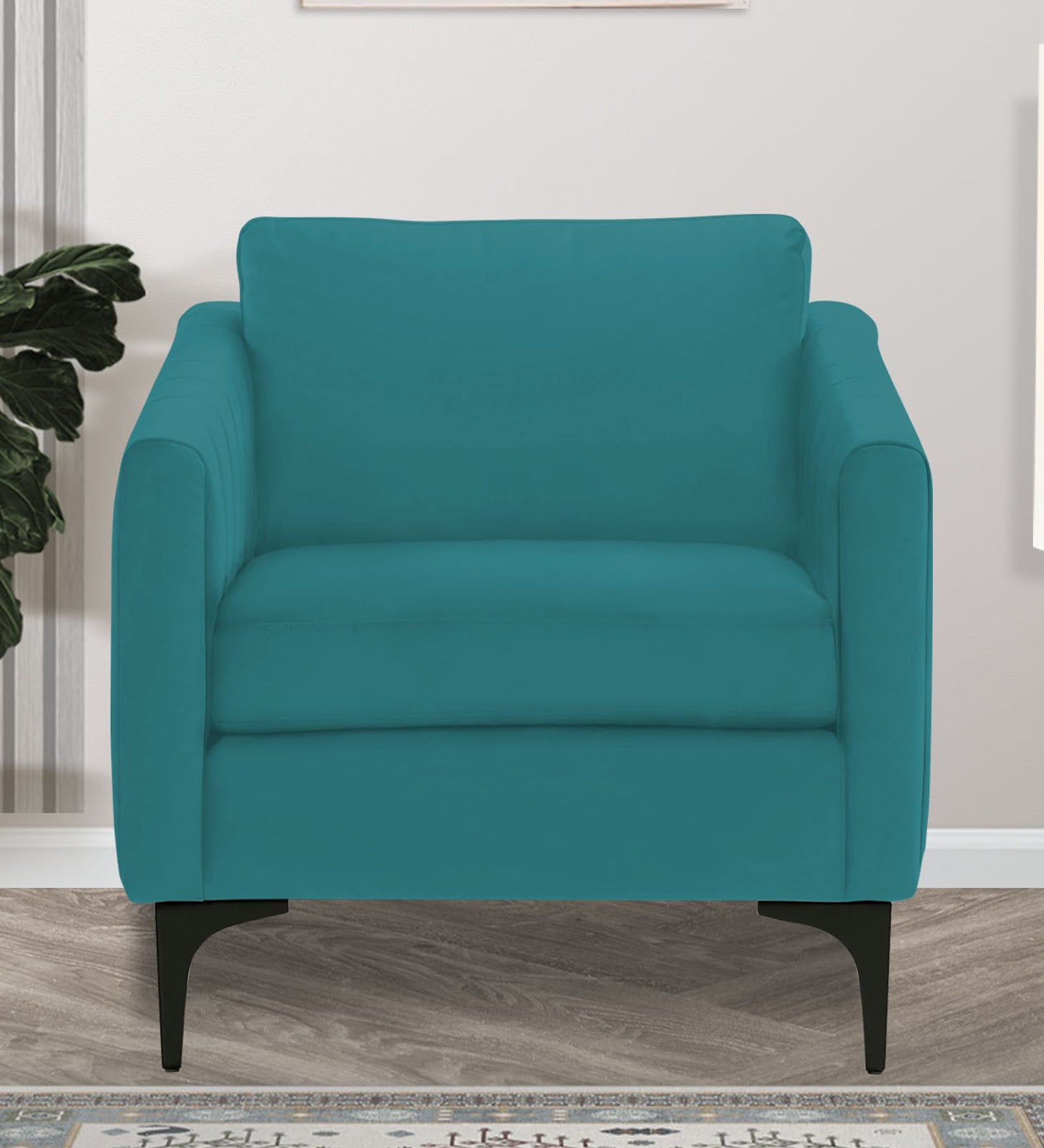 Haru Velvet 1 Seater Sofa In Arabian green Colour - Febonic Living