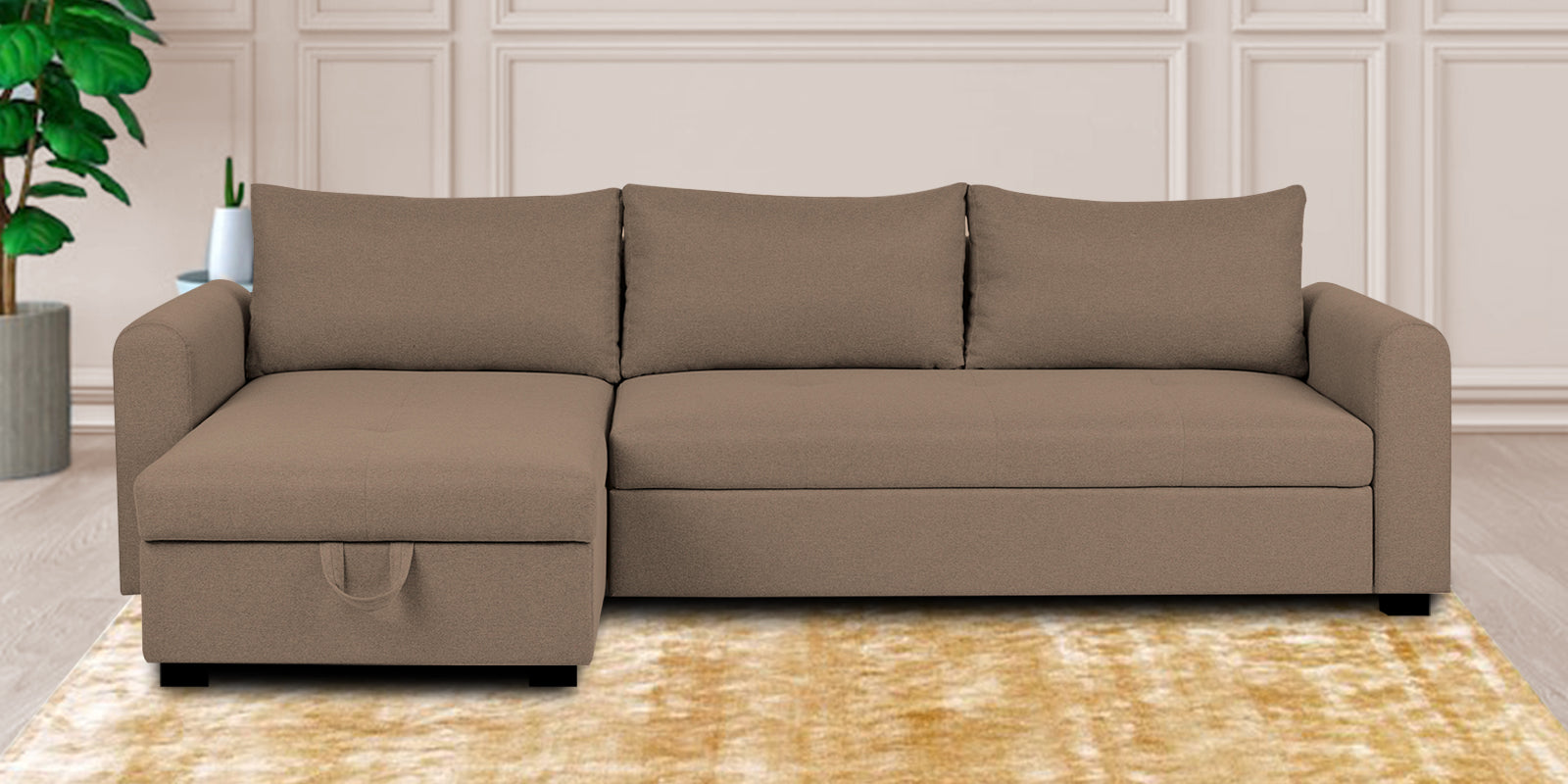 Sigma Fabric RHS Sectional Sofa (3+Lounger) In Cookie Beige Colour - Febonic Living