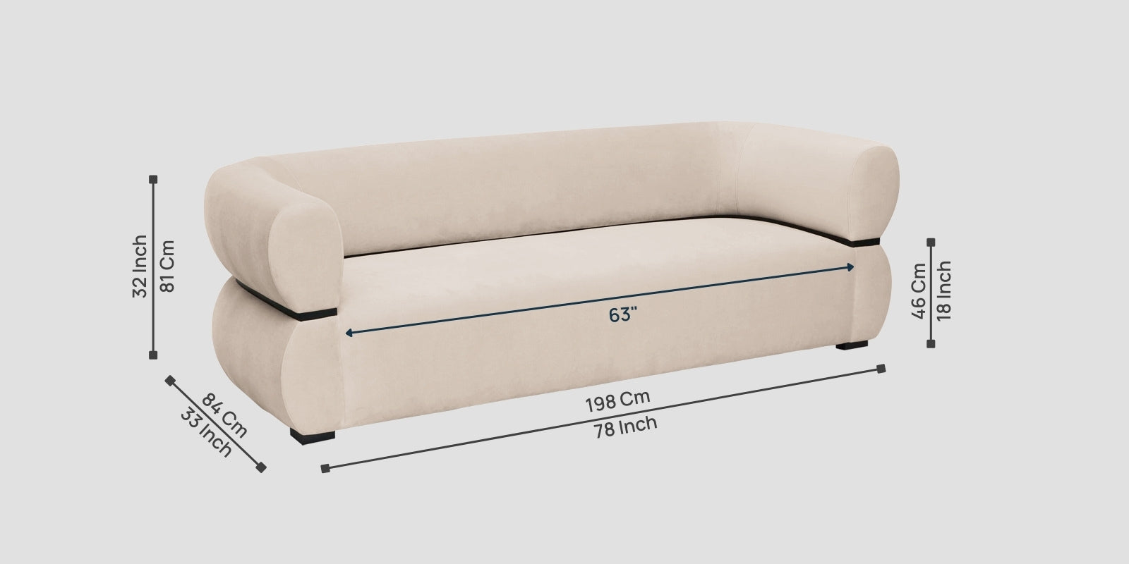 Kula Velvet 3 Seater Sofa In Camel Beige Colour - Febonic Living