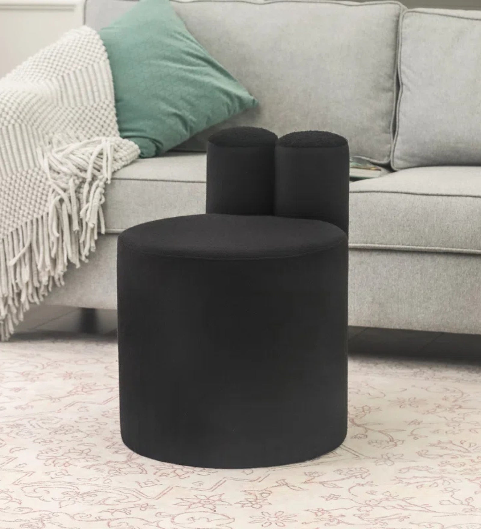 Rossy Boucle Fabric Pouffe In Smokey Grey Colour - Febonic Living