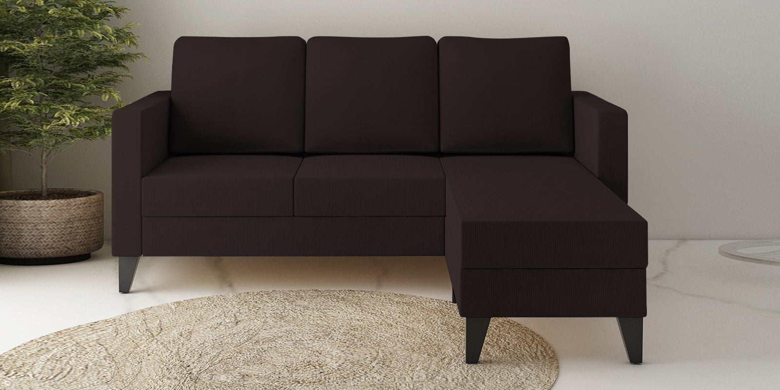 Nori Fabric LHS Sectional Sofa (2+Lounger) In Dark Brown Colour - Febonic Living