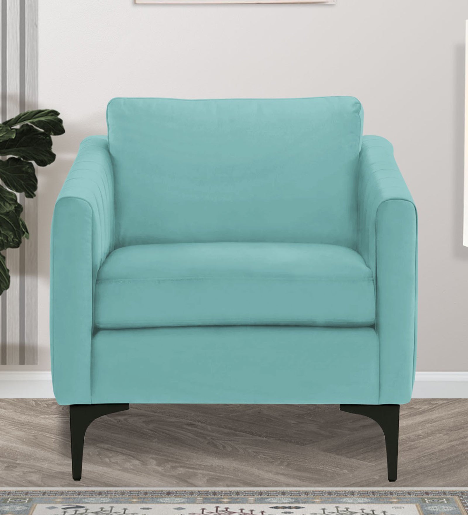 Haru Velvet 1 Seater Sofa In Barmunda Aqua Colour - Febonic Living