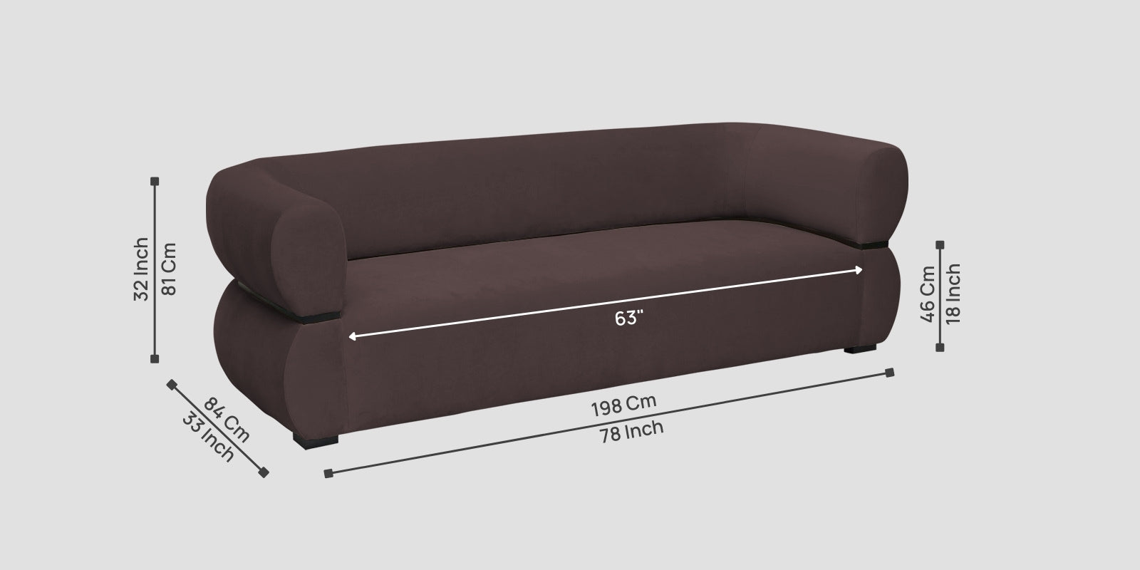 Kula Velvet 3 Seater Sofa In Mocha Brown Colour - Febonic Living