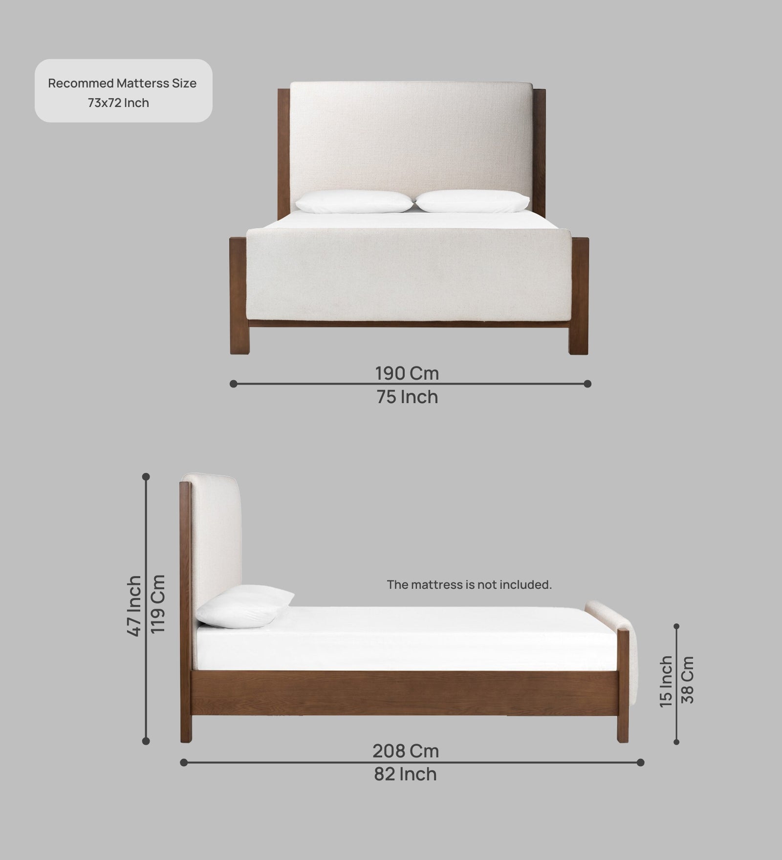 Zoro Boucle Fabric King Size Bed in Shell White Colour - Febonic Living