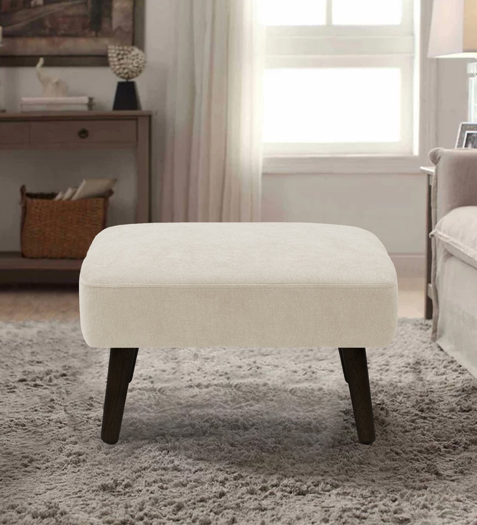 Luke Fabric Foot Stool In Ivory Cream Colour - Febonic Living