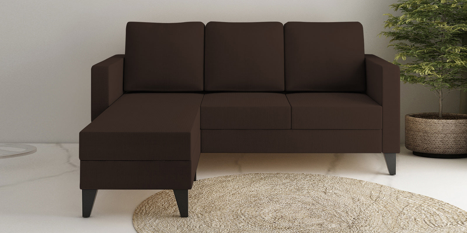 Nori Fabric RHS Sectional Sofa (2+Lounger) In Cidar Brown Colour - Febonic Living