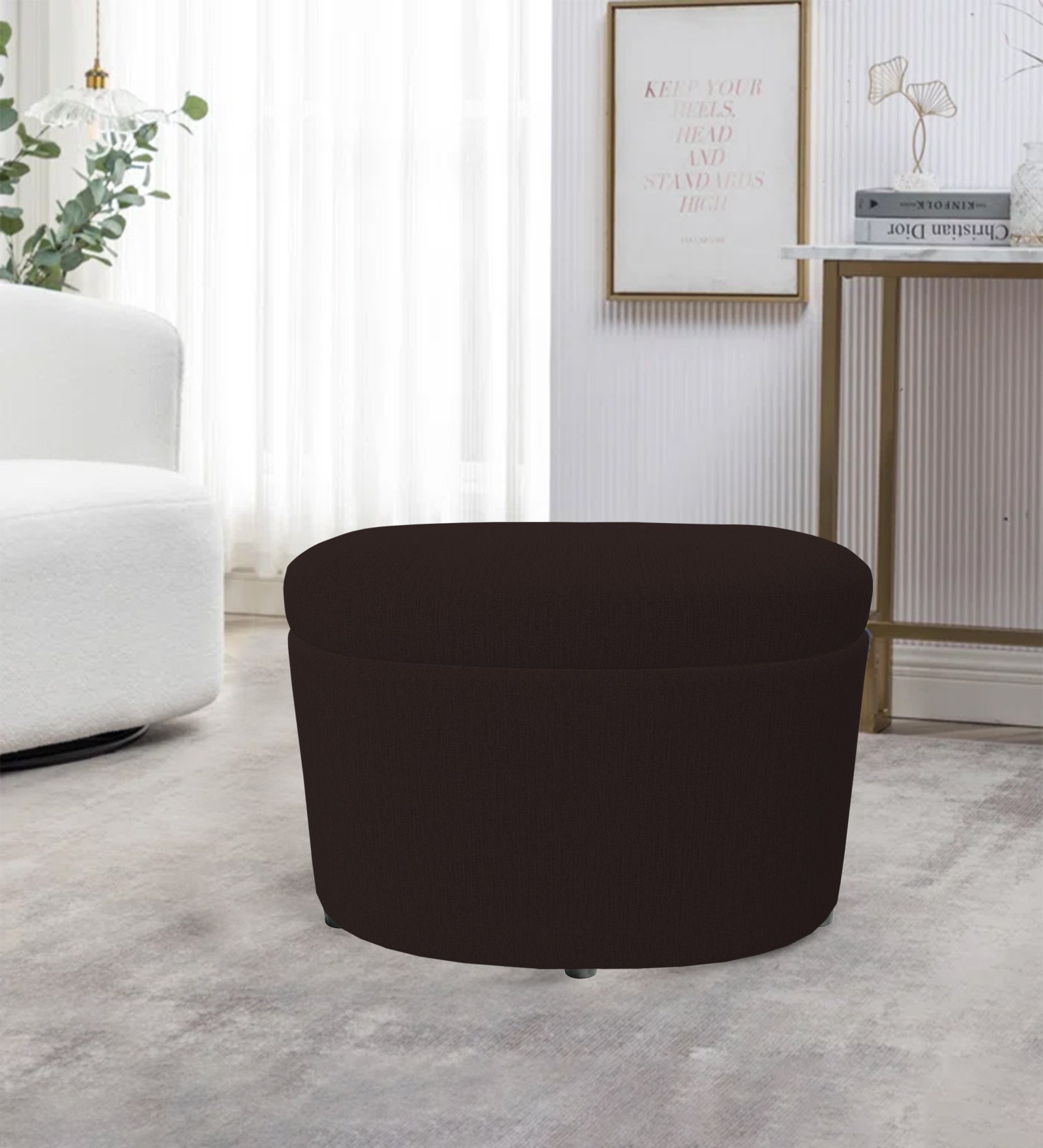 Ruggy Fabric Storage Ottoman in Cara Brown Colour - Febonic Living