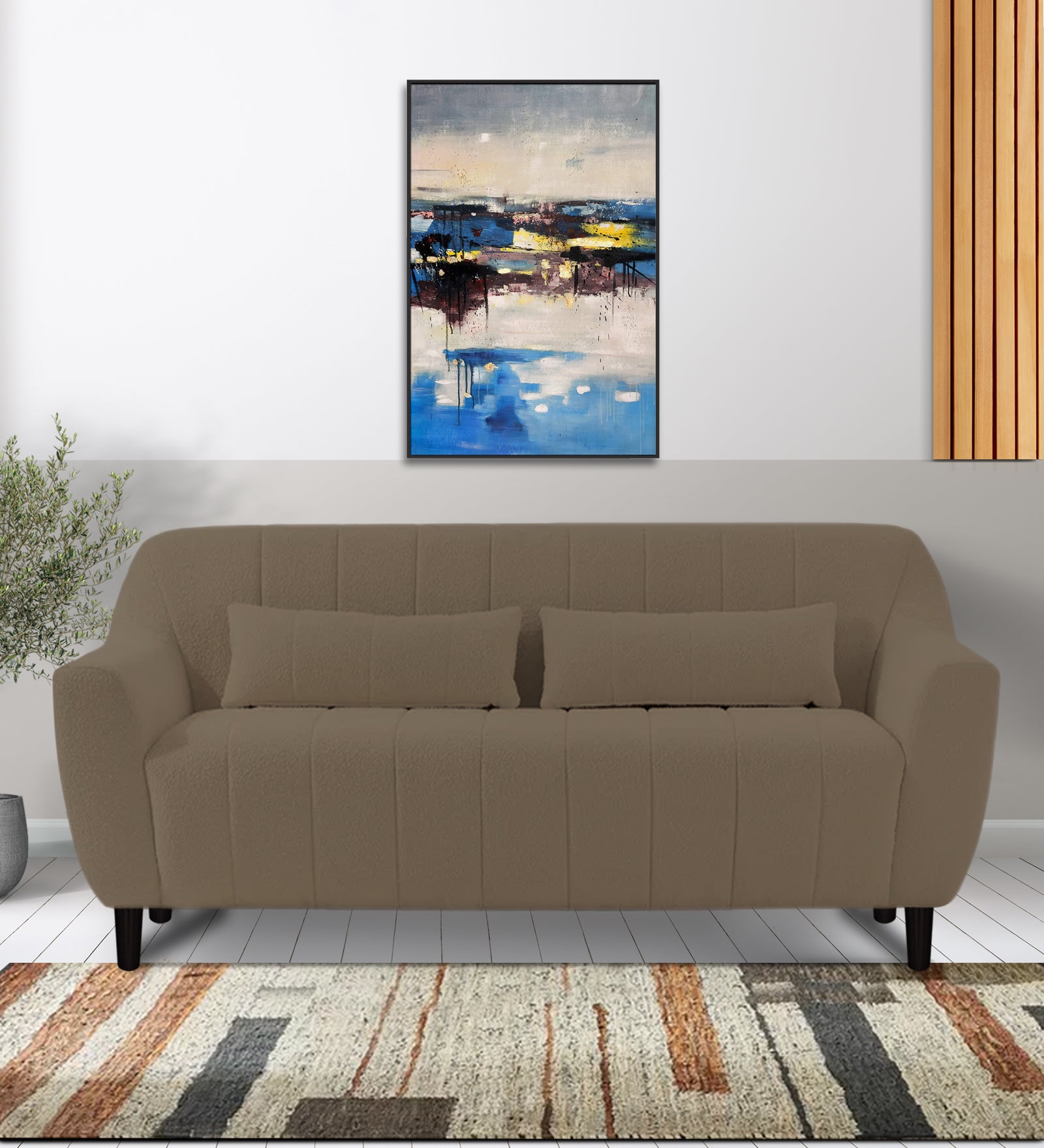 Nesco Boucle Fabric 2 Seater Sofa In Caro Beige Colour - Febonic Living