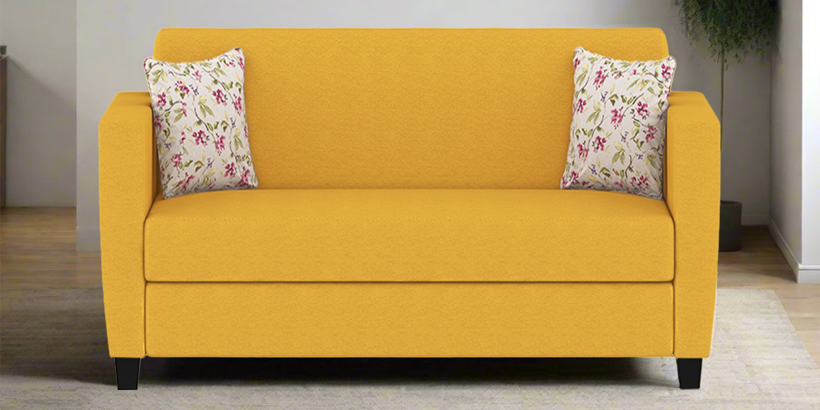 Gozi Fabric 2 Seater Sofa In Bold Yellow Colour - Febonic Living