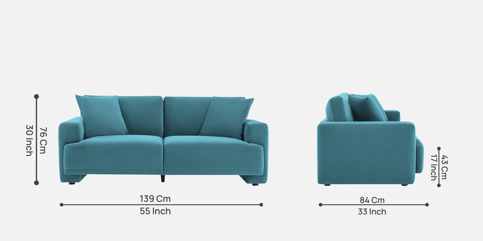 Kosta Velvet 2 Seater Sofa in Aqua Blue Colour