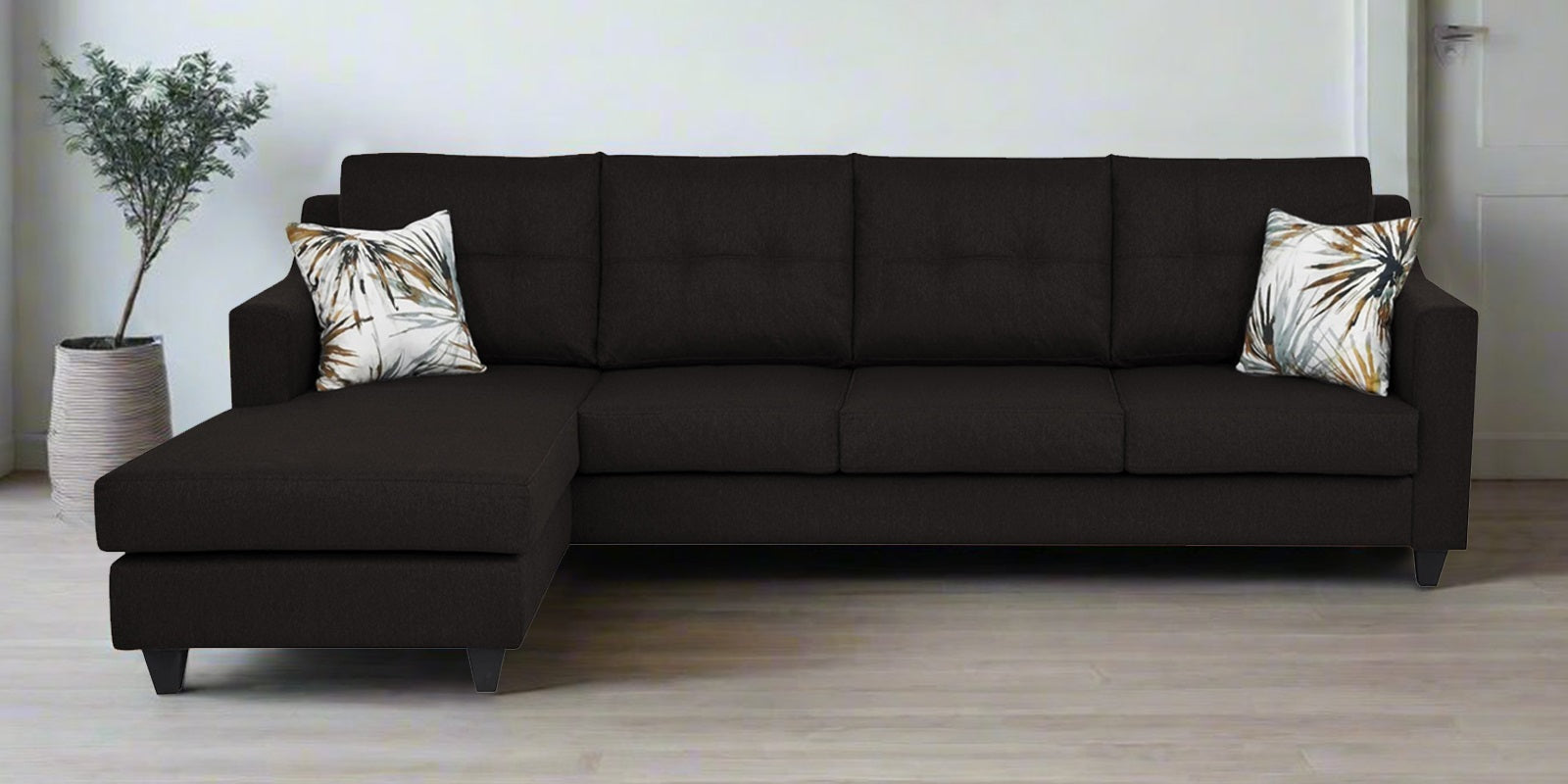 Welly Fabric RHS Sectional Sofa (3+Lounger) In Cara Brown Colour - Febonic Living