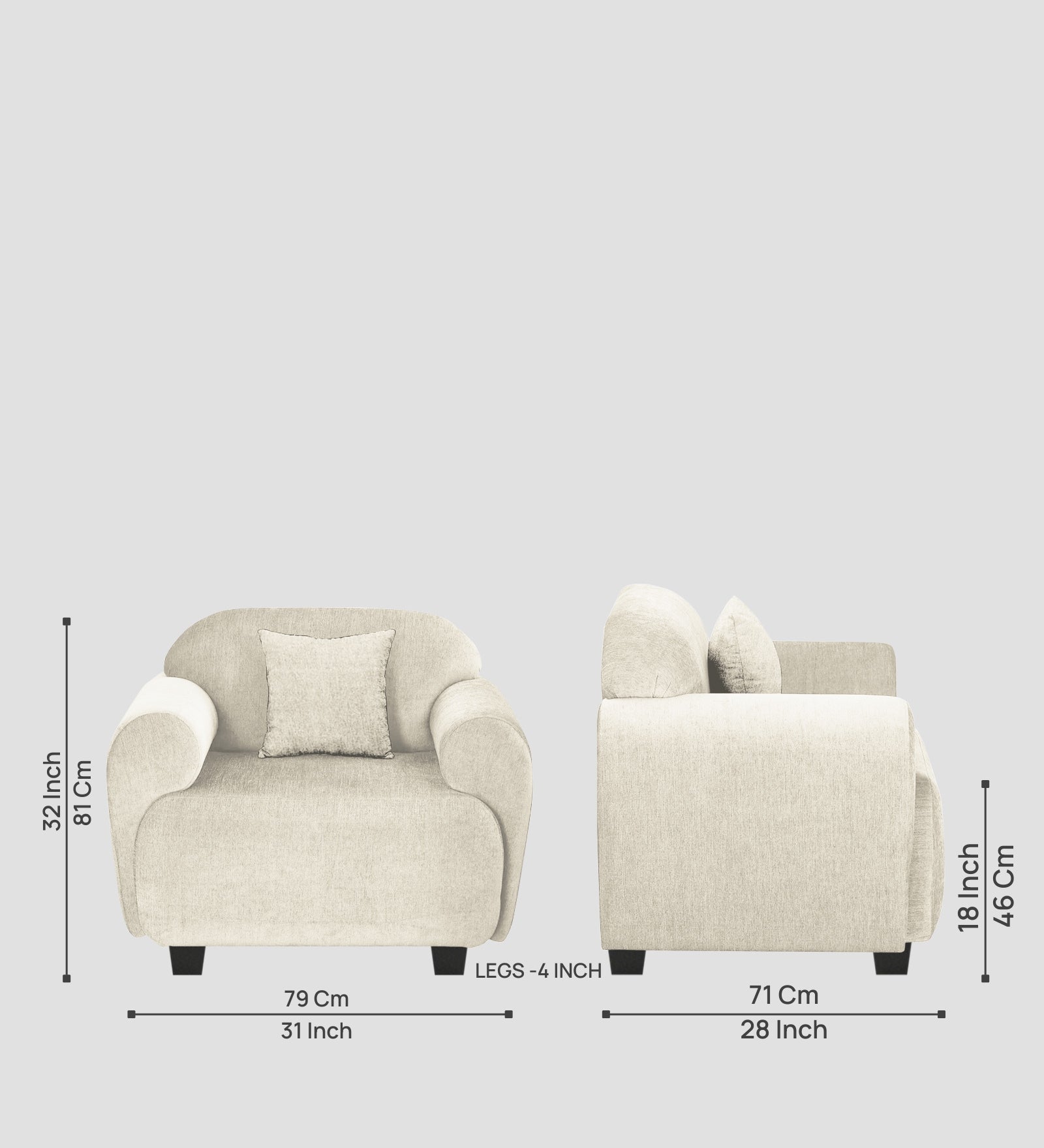 Apollo Fabric 1 Seater Sofa Ivory Cream Colour - Febonic Living