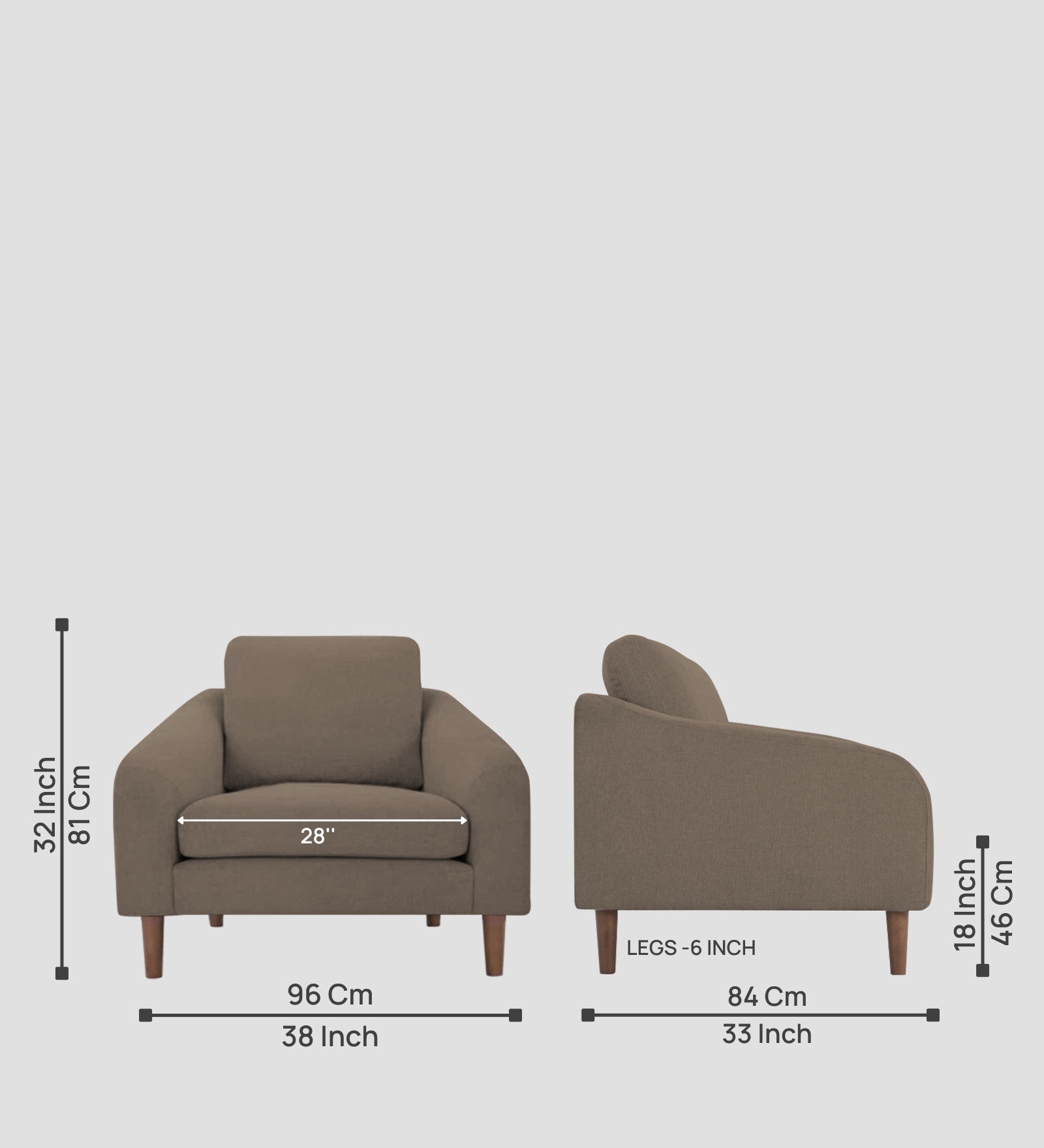 Elara Fabric 1 Seater Sofa in Hazel Beige Colour - Febonic Living