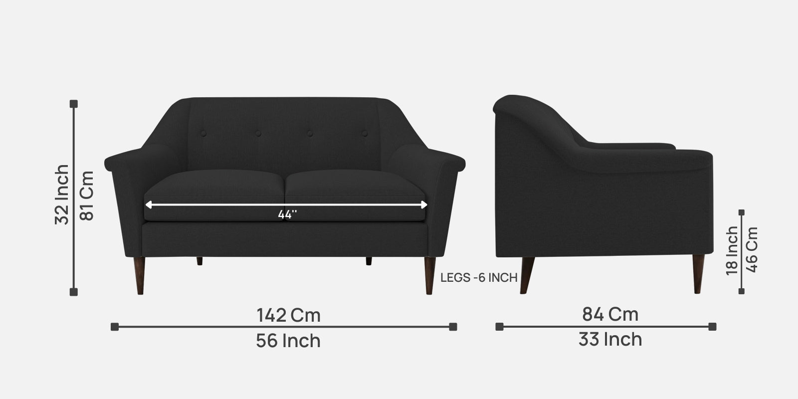 Homer Fabric 2 Seater Sofa In Bitter Black Colour - Febonic Living