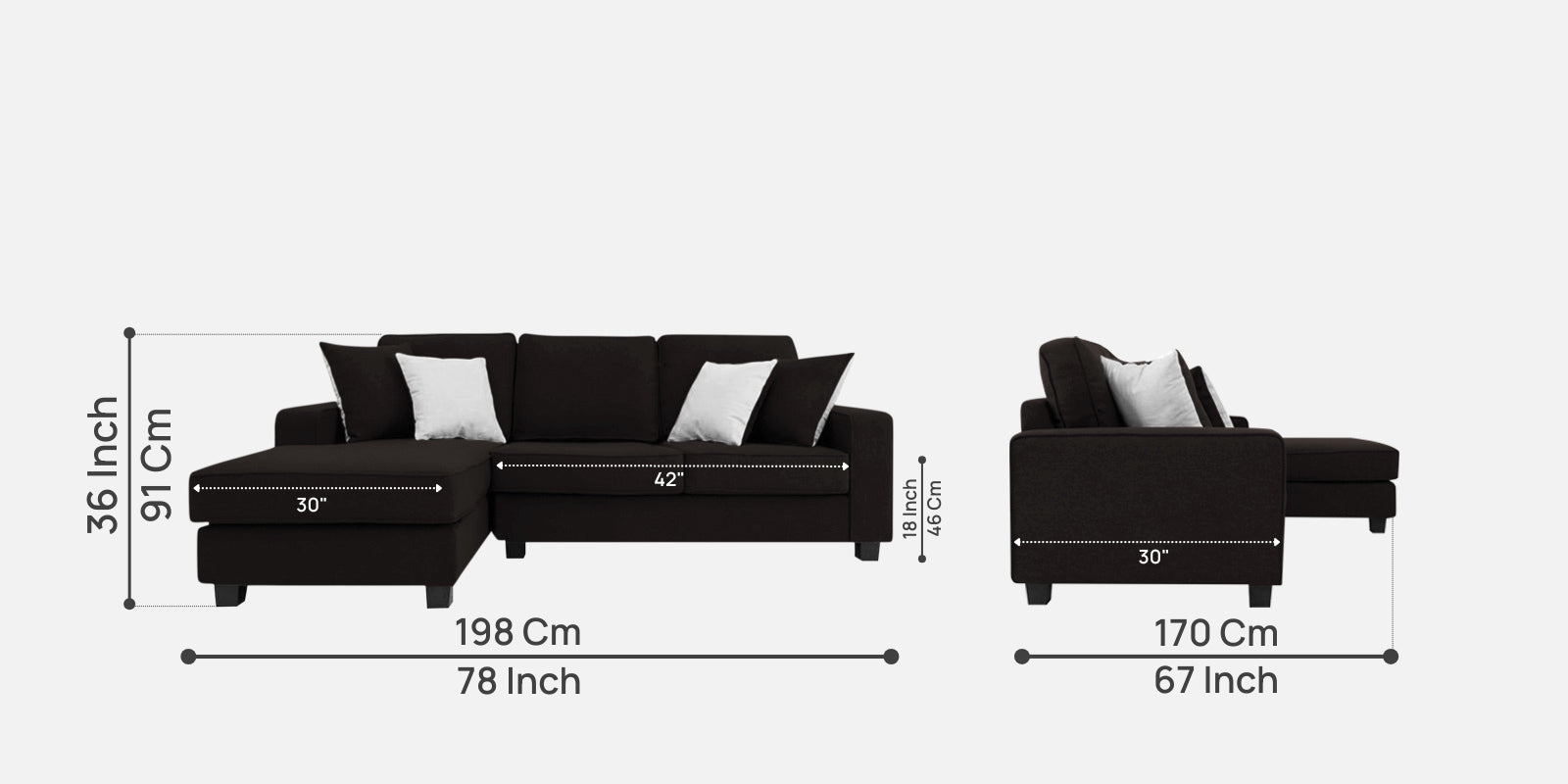 Ladybug Fabric RHS Sectional Sofa (2+Lounger) In Cara Brown Colour - Febonic Living